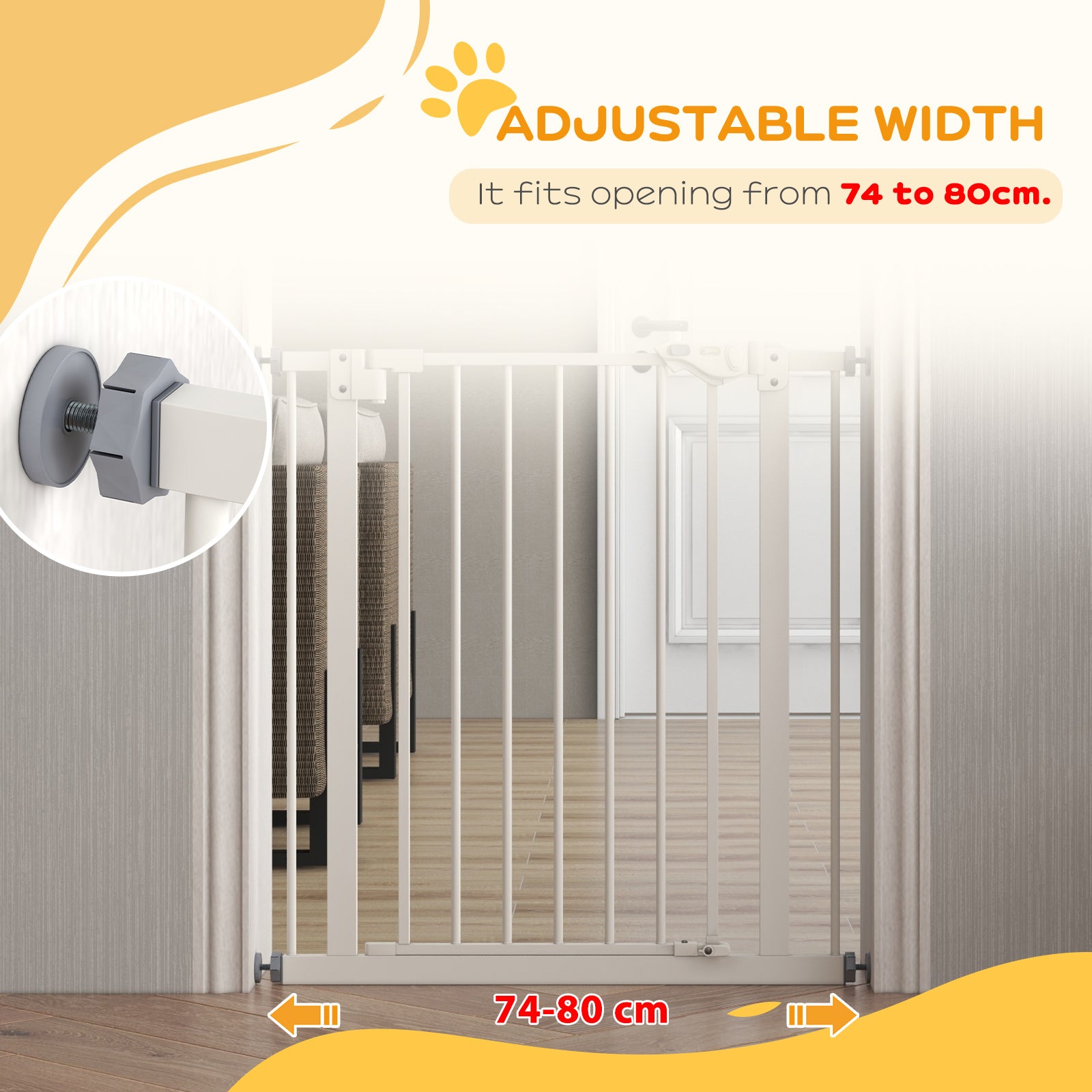 PawHut Adjustable Safety Gate w/ One Extensions, Four Adjustable Screws, White