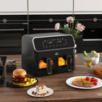 8L Dual Basket Air Fryer, 80-200? Air Fryer Oven with 2 Baskets and Sync Function - Black/Silver