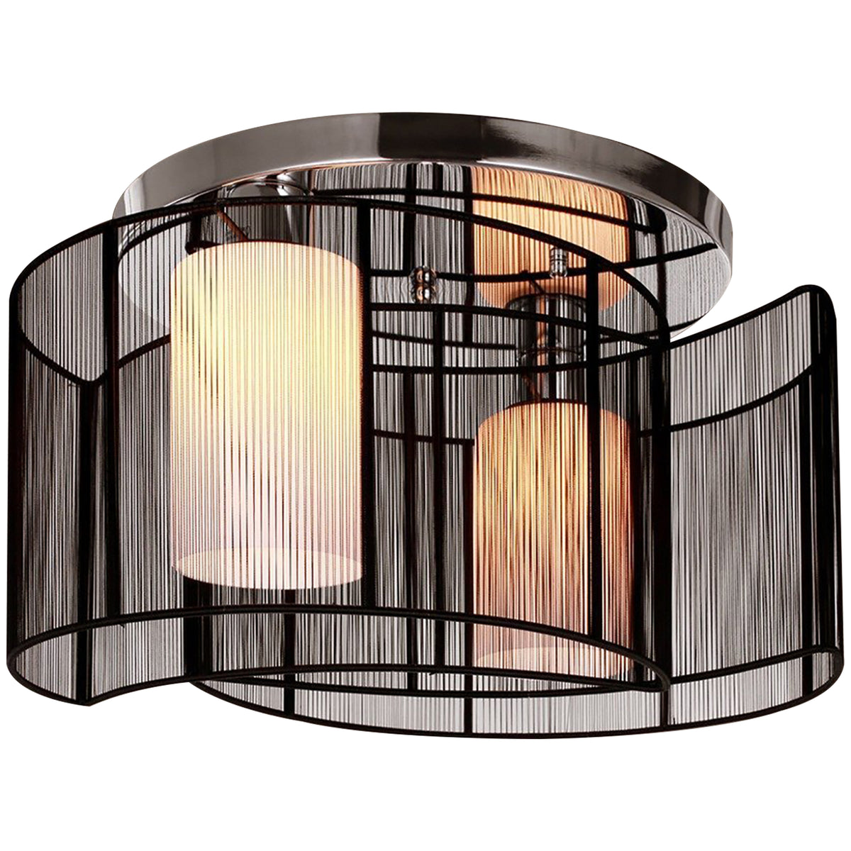Modern Chandelier, Semi-Flush Mount Ceiling Light with Glass Lampshade, 2 x E27 Bulb Base for Hallway, Dining Room, Living Room, White and Black