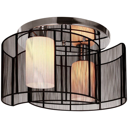 Modern Chandelier, Semi-Flush Mount Ceiling Light with Glass Lampshade, 2 x E27 Bulb Base for Hallway, Dining Room, Living Room, White and Black