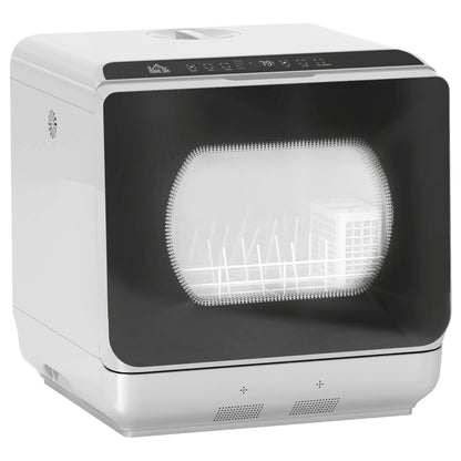 Table Top Dishwasher with Built-in 6L Water Tank, Mini Countertop Dishwasher with 6 Programs, 4 Place Settings, Silver Tone