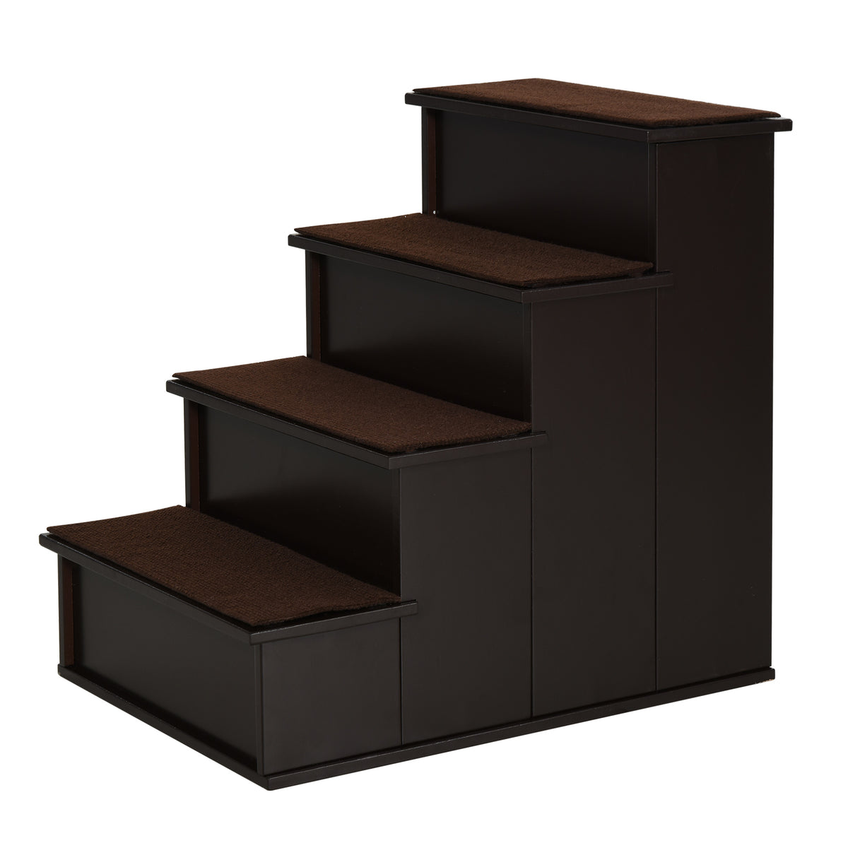 PawHut 4 Step Dog Steps for Bed, Wooden Dog Steps for Sofa, Pet Stairs for Bed Couch with Non-Slip Carpet for Cats and Puppies, 40 x 59 x 54.2 cm, Dark brown