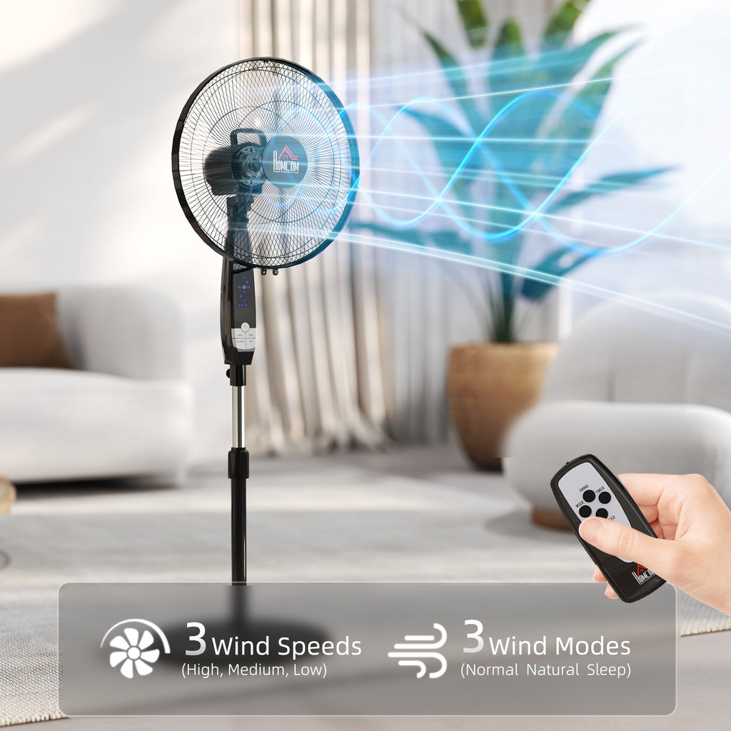 40 cm Pedestal Standing Floor Fan, Oscillation Cooling Fan with Remote Control, Black