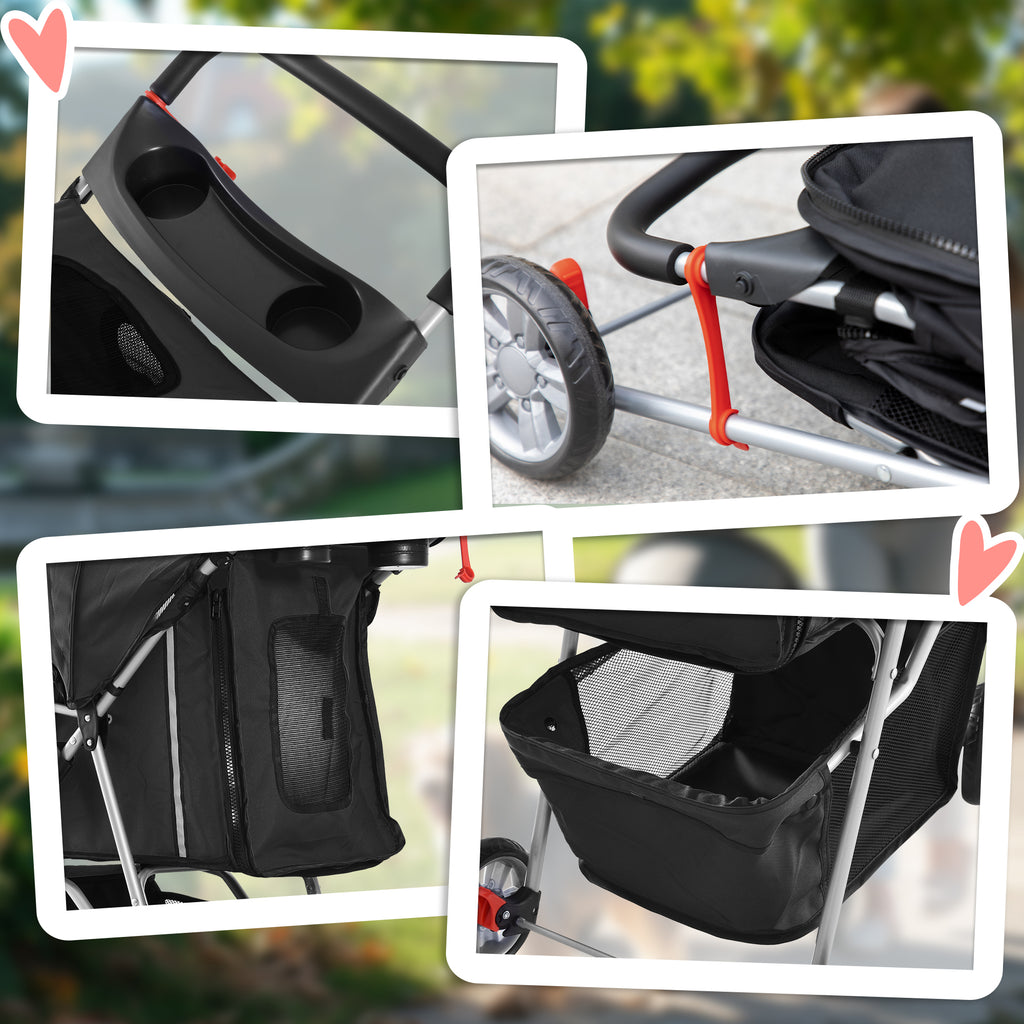 PawHut 3 Wheel Pet Stroller for Small and Miniature Dogs, Black