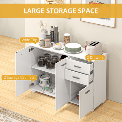 Sideboard, Modern Storage Cabinet with 2 Drawers, 3 Doors and Adjustable Shelves, Kitchen Cabinet, White