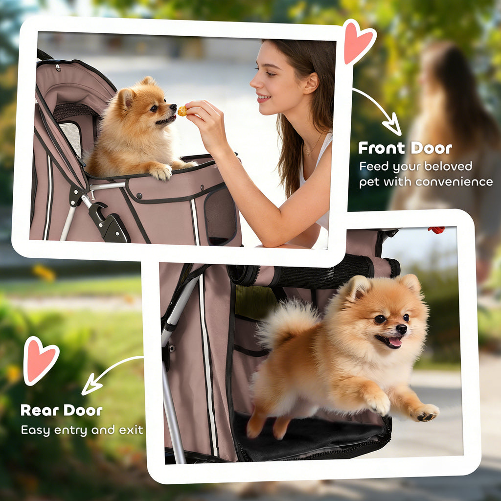 PawHut Dog Stroller, 3 Wheels Foldable Pet Stroller with Adjustable Canopy, Storage Basket for Small Mini Breeds, Coffee