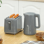 Digital Stainless Steel Kettle and Toaster Set, 1.5L 3000W Fast Boil Kettle, 2 Slice Toaster with 7 Level Browning Controls, Defrost, Reheat, Keep Warm, Crumb Tray and LED Touch Display, Grey