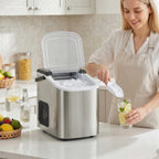 Ice Maker Machine Countertop, 9 Cubes Ready in 7 Mins, 12 KG in 24Hrs, 2 Sizes of Bullet, Self-Cleaning Ice Machine with Handle, Scoop & Basket for Home Kitchen Office RV, Stainless Steel