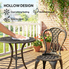 Outsunny Outdoor Bistro Set for 2 Cast Aluminium Patio Furniture with Round Table Umbrella Hole Brown