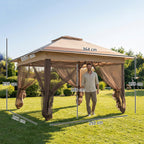 Outsunny 3.6 x 3.6 m Pop up Gazebo with Netting, Height Adjustable Party Tent Instant Canopy Sun Shade Shelter, Khaki