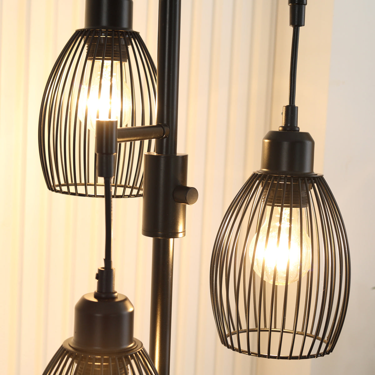 3-Light Floor Lamp, 170cm Industrial Dimmable Standing Lamp with Steel Wire Cage Lampshades for Living Room, Bedroom, Dining Room, Study, Bulb Not Included, Black