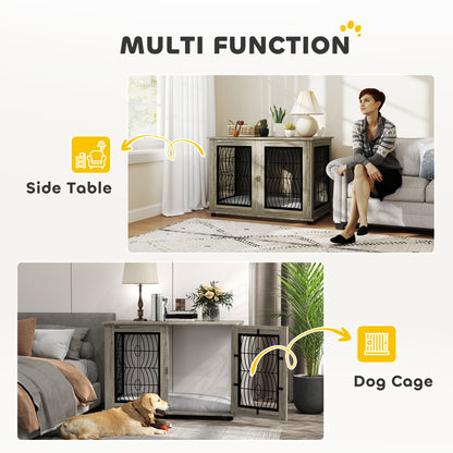 PawHut 46.46'' Dog Crate Furniture Table with Soft Washable Cushion and Lockable Door, for Large Indoor Dogs, Grey