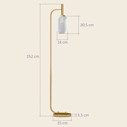 LED Floor Lamp for Living Room with Glass Lampshade, Modern Standing Lamp with Foot Switch, Adjustable Brightness, 2700K for Bedroom, Gold Tone