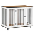 PawHut Dog Crate Furniture, Dog Cage End Table, with Wheels, for Large Dogs, 106 x 60 x 82 cm  - White