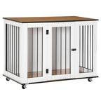 PawHut Dog Crate Furniture, Dog Cage End Table, with Wheels, for Large Dogs, 106 x 60 x 82 cm  - White