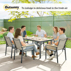 Outsunny Seven-Piece Metal Garden Dining Set, with Glass-Top Table - Khaki
