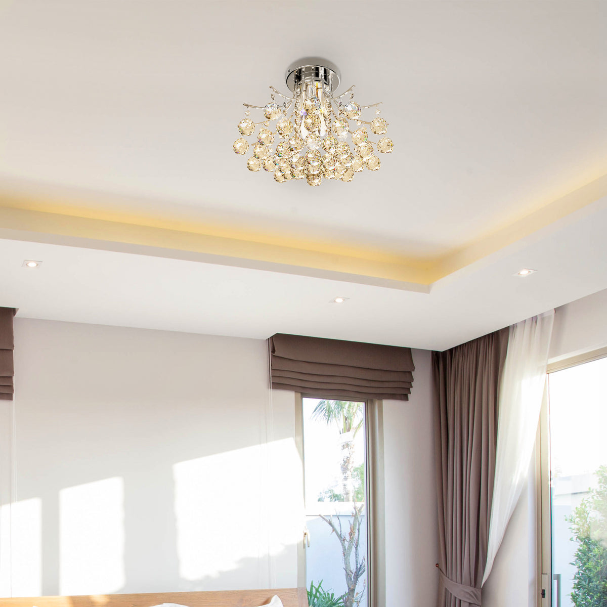 Crystal Chandeliers, 40cm K9 Droplets Ceiling Light with 3 E14 Bulb Base, Pendant Lights for Living Room, Bedroom, Dining Room, Hallway, Kitchen