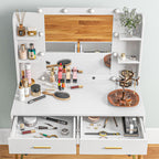 HOMCOM Dressing Table Set, with Storage and Stool - White