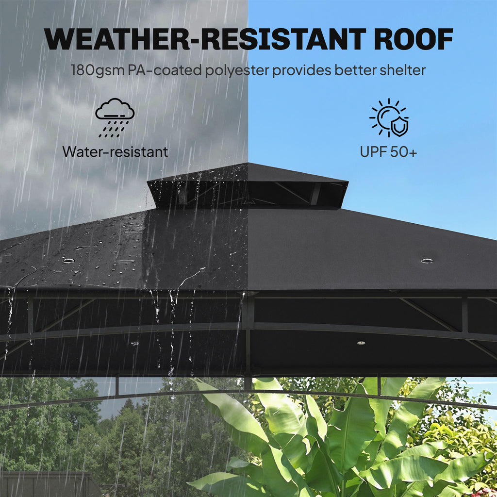 Outsunny 3 x 3 m Gazebo, Garden Gazebo with 2-Tier Roof, Metal Frame, Black