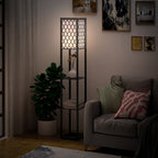 Shelf Floor Lamp Standing Lamp W/4-tier Wooden Open Shelves,26L x 26W x 160Hcm-Black/White