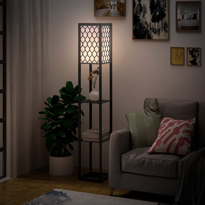Shelf Floor Lamp Standing Lamp W/4-tier Wooden Open Shelves,26L x 26W x 160Hcm-Black/White