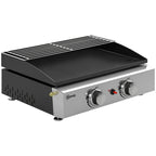 Outsunny 2 Burner Grill Griddle, Portable Gas Plancha with Warming Rack, 5 kW, Tabletop Gas BBQ with Grease Cup, Black