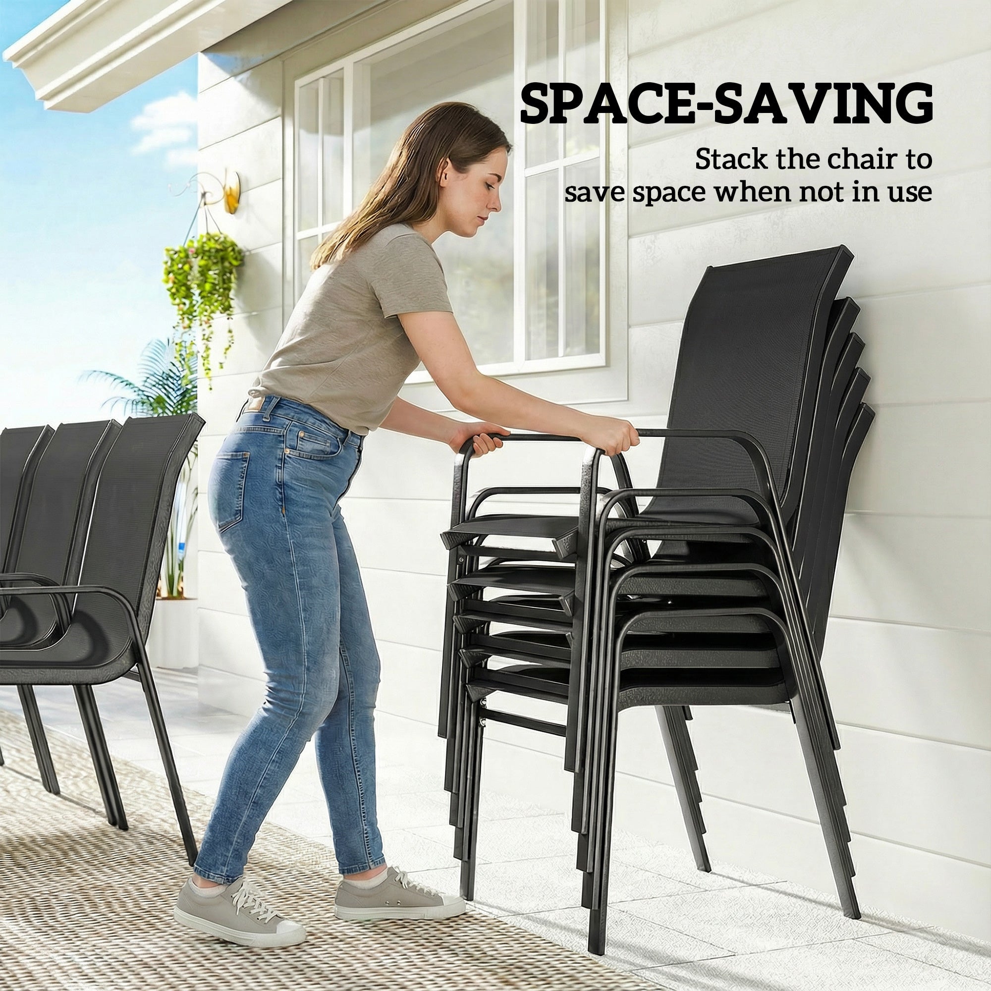 Outsunny 9 Pieces Garden Dining Set, Outdoor Table and Chairs Set for 8, Garden Furniture Set with Tempered Glass Top, Black