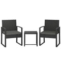 Outsunny Rattan Bistro Set, 3 Piece Garden Furniture Set with Glass Top Table and Cushions, Dark Grey