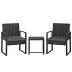 Outsunny Rattan Bistro Set, 3 Piece Garden Furniture Set with Glass Top Table and Cushions, Dark Grey