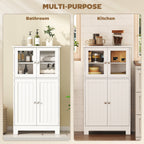 kleankin Bathroom Floor Cabinet, Freestanding Kitchen Cupboard with 2 Drawers, Adjustable Shelves and Tempered Glass Door, Wooden  Storage Unit for Living Room Kitchen Hallway