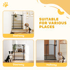 PawHut Pressure Fit Dog Stair Gate No Drilling Safety Gate Auto Close for Doorways, Hallways, 74-80cm Adjustable, 94cm Tall, Black
