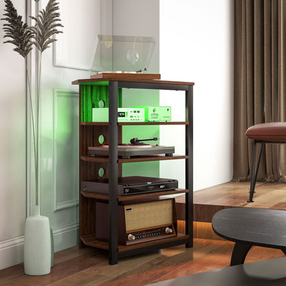 4-Tier Corner TV Stand with Storage, LED Lights, Cable Management, Small Entertainment Centre for TVs up to 29", for Living Room, Bedroom, Brown Wood Effect