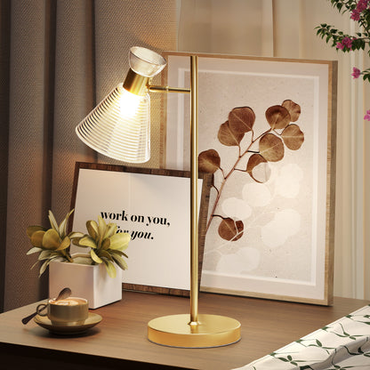 Modern Table Lamp, Bedside Lamp with Adjustable Flower-Shaped Head and E27 Socket for Living Room Bedroom Study, Bulb Not Included, Gold Tone