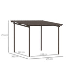 Outsunny 3 x 3(m) Garden Pergola with Waterproof Metal Roof, Lean to Pergola Hardtop Gazebo, Brown