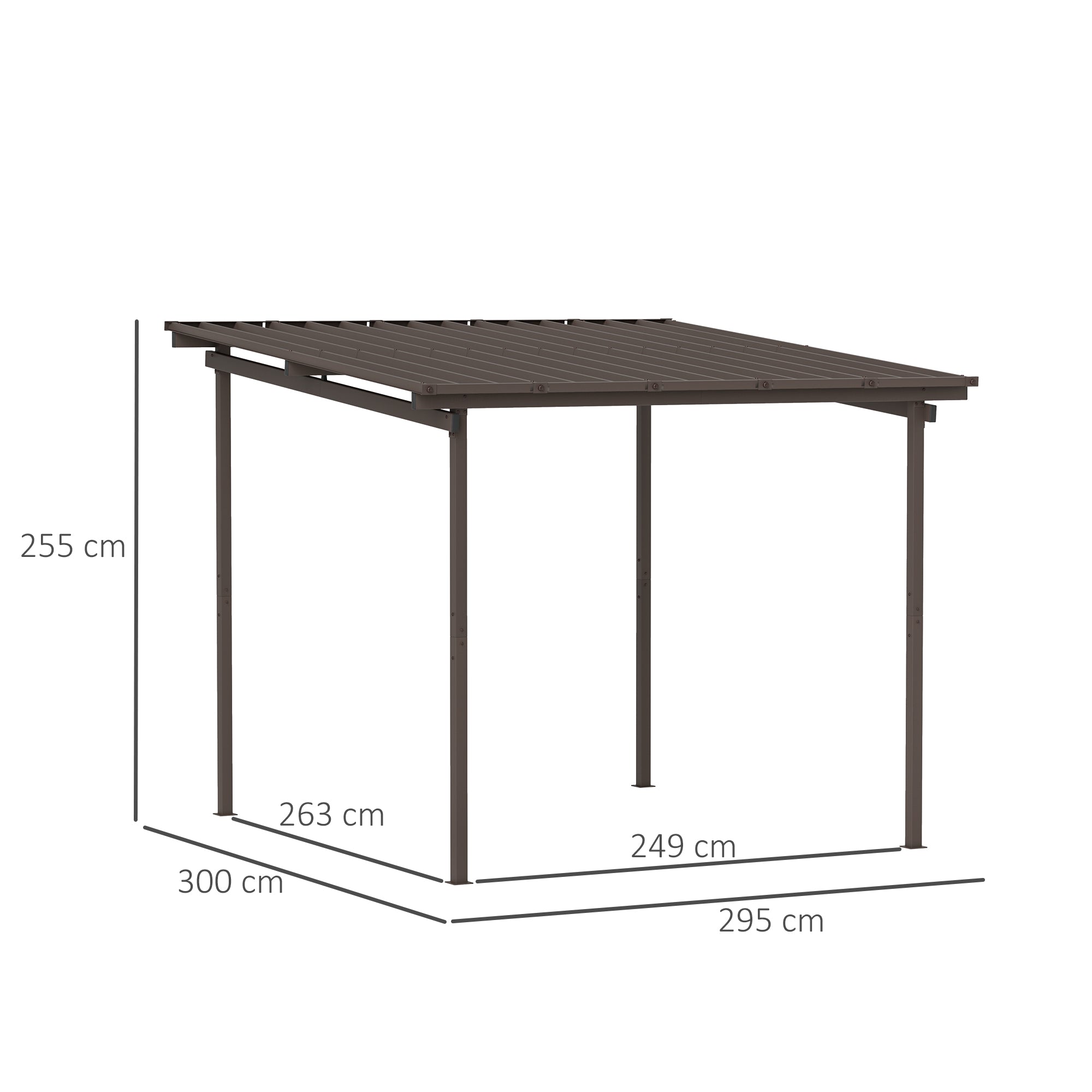Outsunny 3 x 3(m) Garden Pergola with Waterproof Metal Roof, Lean to Pergola Hardtop Gazebo, Brown