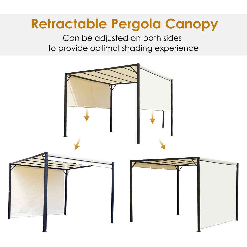 Outsunny Metal Pergola With Canopy Sliding Pergola Canopy 3Lx3Wx2.3H m Garden Gazebo Party Tent Sun Shelter Cover - Cream White/Black