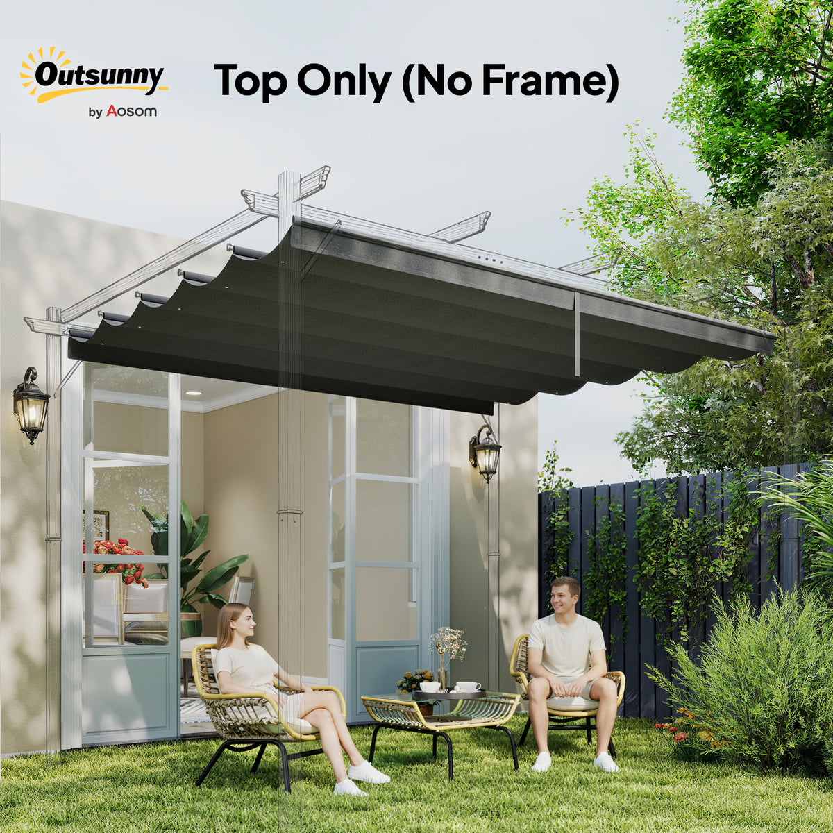 Outsunny Retractable Pergola Cover, 3.5 x 2.6 m Replacement Canopy Fabric for 4 x 3 m Frame, Roof Top Only, Dark Grey