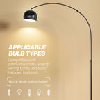 Arc Floor Lamp for Living Room, Modern Adjustable Standing Lamp with Faux Black Marble Base Black