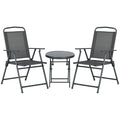 Outsunny Three-Piece Garden Seat Set, with Glass-Top Table - Dark Grey