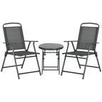 Outsunny Three-Piece Garden Seat Set, with Glass-Top Table - Dark Grey