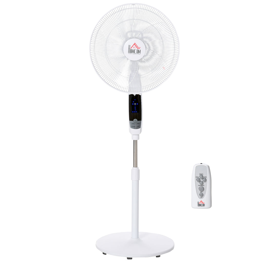16'' Pedestal Stand Fan, 3 Speed 3 Mode, 85° Oscillation, LED Panel, 3M Remote Controller, Height Adjustable for Living Room, Bedroom, Garage, Office, Black and White