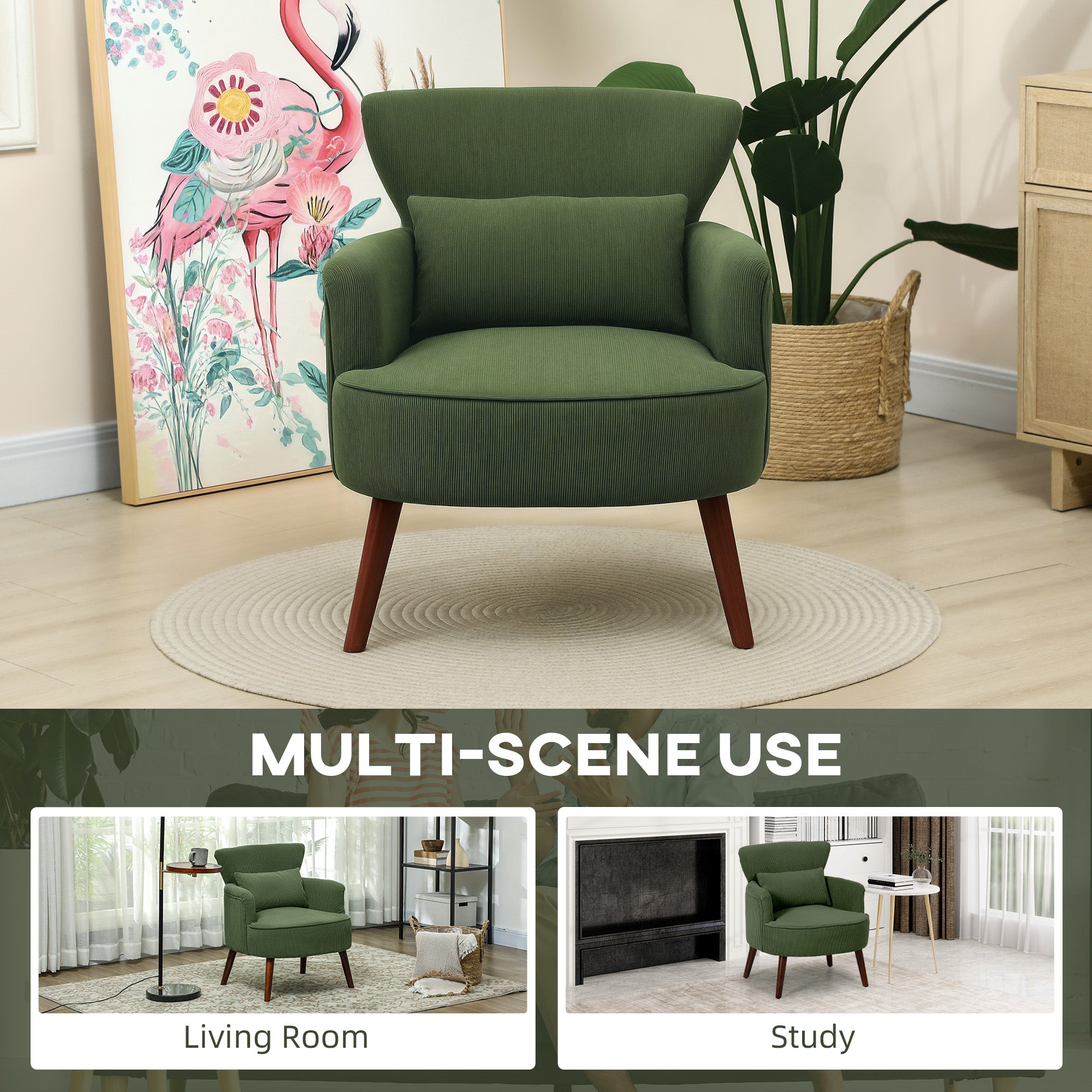 HOMCOM Corduroy Retro Accent Chair - Green