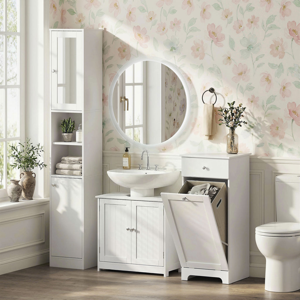 kleankin Under Sink Bathroom Cabinet, Freestanding Under Sink Cabinet with 2 Doors and Adjustable Shelf for Basin without or with Pedestal, White
