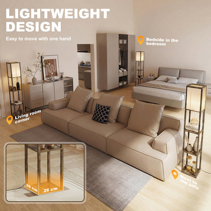 3-Tier Floor Lamp with Shelves and Storage, Modern Corner Standing Lamp with Lampshade, Reading Light with Foot Switch for Living Room, Bedroom, Home Office, Bulb not Included, Brown