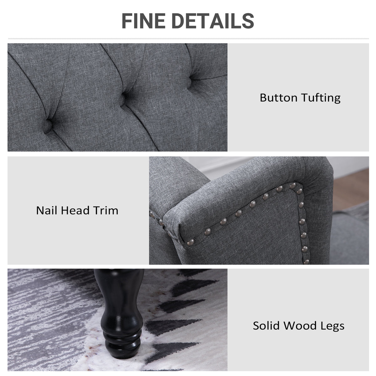 Recliner Armchair, Vintage Reclining Chair with Nail Head Trim, Wingback Chair with Button Tufted Back and Footrest, for Living Room, Grey