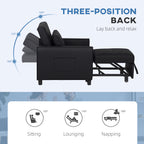 HOMCOM 3-In-1 Linen-Look Single Chair Bed with 11cm Thick Adjustable Back & Eucalyptus Wood Sofa Frame - Black