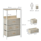 HOMCOM 4 Drawer Storage Chest Unit Home Cabinet w/ Shelves Home Living Room Bedroom Entryway Living Furniture, Light Grey