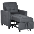 HOMCOM 3-In-1 Linen-Look Single Chair Bed with Adjustable Back & Eucalyptus Wood Sofa Frame - Grey