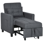 HOMCOM 3-In-1 Linen-Look Single Chair Bed with Adjustable Back & Eucalyptus Wood Sofa Frame - Grey
