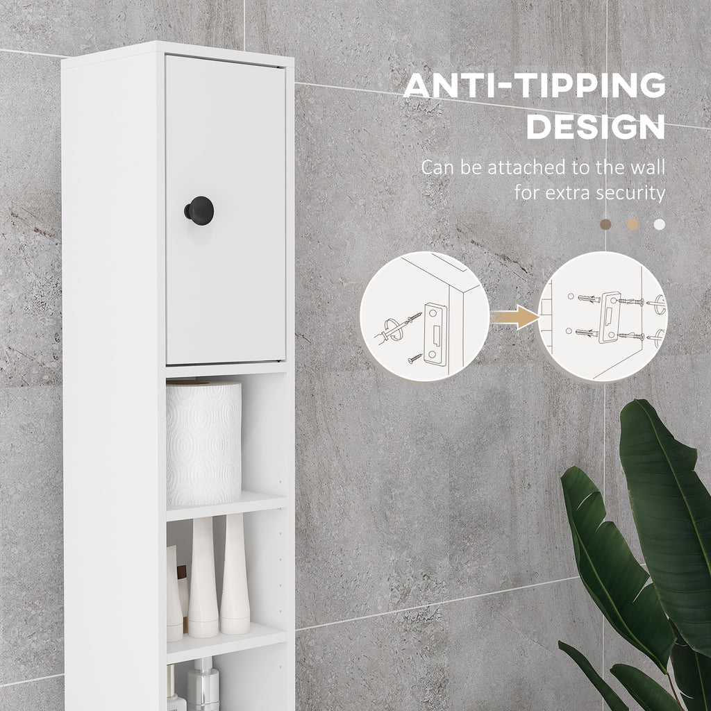 kleankin 180cm Slim Bathroom Cabinet with 9-layered Independent Storage for Family-friendly Storage  - White